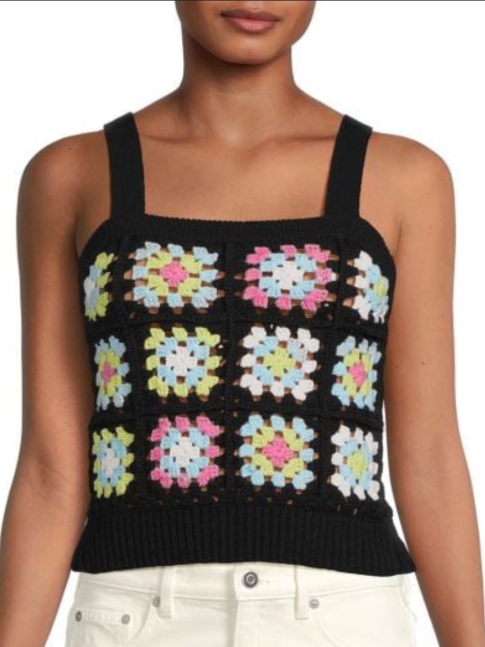 NWT DESIGN365 Granny Square Crochet Tank top floral Cotton Quilt Cami Medium